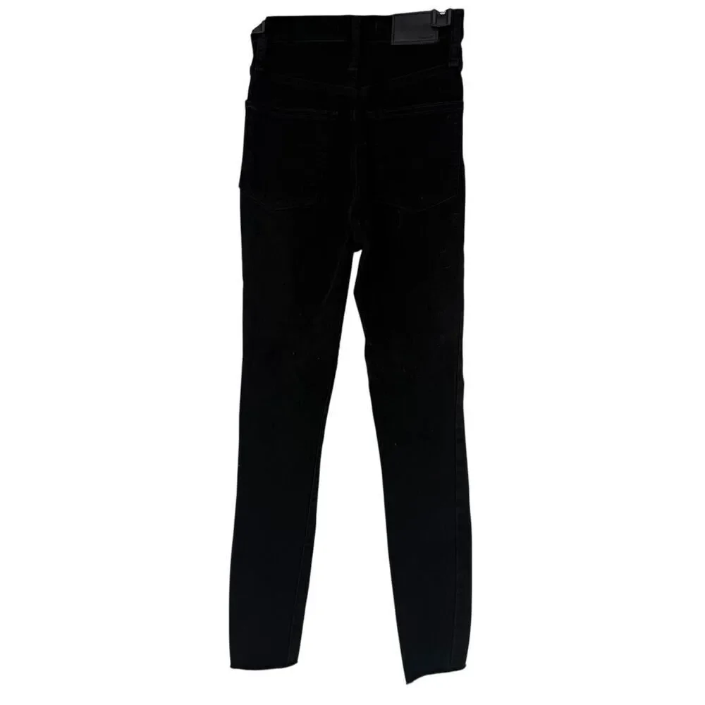 Madewell Jeans Size 24 Black Distressed Stretch 11 Inch High Rise Skinny Frayed